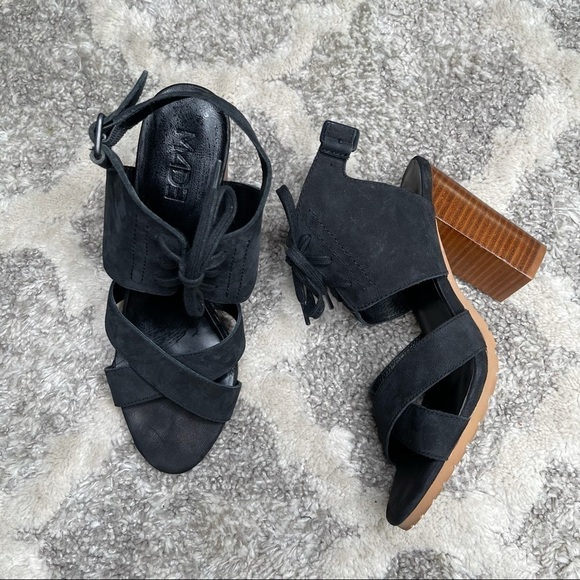 M4D3 Madi Black Suede Sandals 4" Block Heels Size 7.5M - Picture 1 of 15